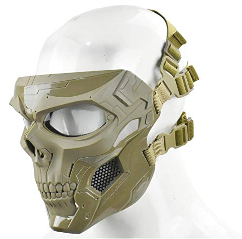 JFFCESTORE Tactical Mask Protective Full Face Clear Goggle Skull mask Dual Mode Wearing Design Adjustable Strap (Mask DE) - Thumbnail 2
