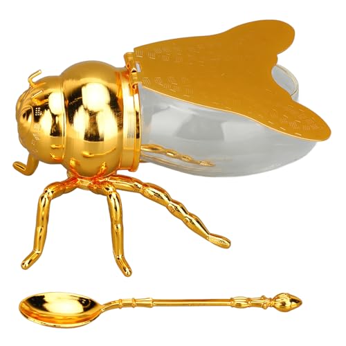 Xiuganpo Pot de Miel D'abeille, Pot de Miel en Verre en Forme D'abeille, Récipients Décoratifs de Miel de Ruche, Distributeur de Sirop, Récipient à épices pour Condiments en Cristal, pour