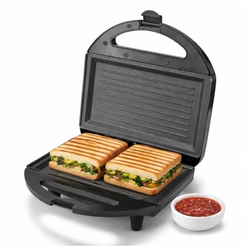 Lifelong LLSM120G Sandwich Griller, Classic Pro 750 W Sandwich Maker with 4 Slice Non-Stick Fixed Plates for Sandwiches at Home with 1 Year Warranty (Black)
