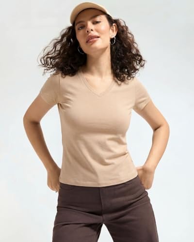 Image of Wellbi Women's Bamboo V-Neck T-Shirt | Ultra Soft, Breathable, Cooling, Stretch Tee for Workout, Yoga, Gym & Everyday Wear | Eco-Friendly Top for Girls, Lightweight & Comfortable Top
