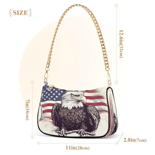 ALAZA Shoulder Bags for Women Eagle American Flag Independence06 Hobo Tote Handbag Small Clutch Purse with Zipper Closure3