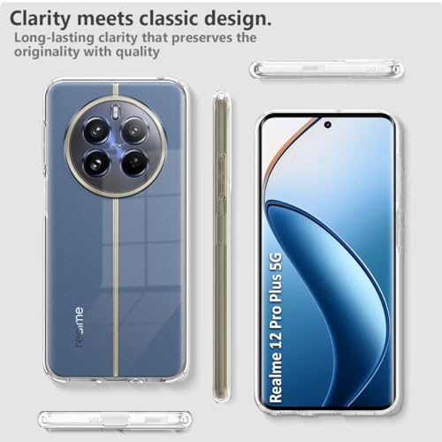 Image of Fashionury Crystal Clear Case for Realme 12 Pro Plus 5G | Yellowing Resistance | Transparent TPU Silicone | Raised Camera Lips | Slim Transparent Cover