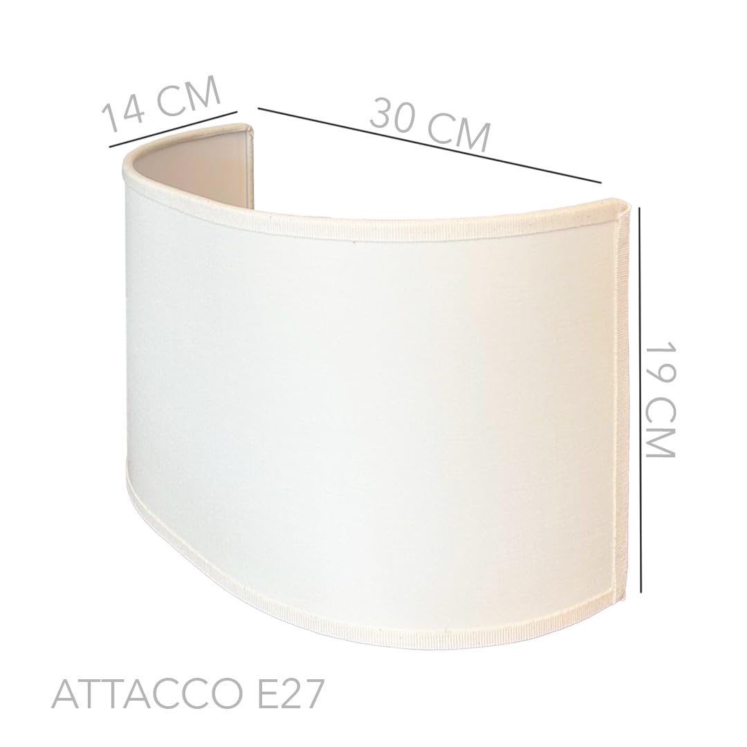 Ventolina diametro 30 cm. OVALE attacco E27 mezzo paralume classico ventola bianco avorio in cotone semitonda veletta semiluna per lampada parte di ricambio lampada da tavolo classica