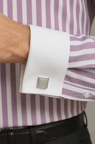 Image of Men's Premium Cotton Formal Dress Shirt - White Collar & French Cuffs with Cufflinks | Solid White, Micro Check & Striped for Office, Wedding