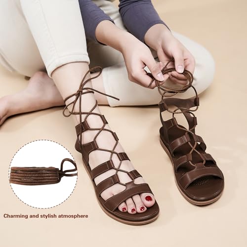 Image of HARENCE Summer Flat Sandals for Women: Comfortable Strappy Cross Lace Up Gladiator Flats Shoes Dressy Casual Non Slip Walking Sandal