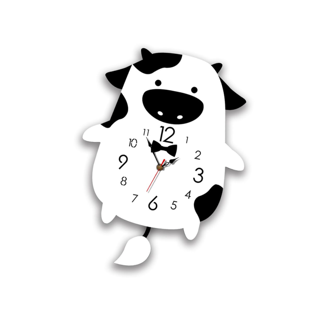 DOITOOL Orologio da Parete a Forma di Mucca Cartone in Acrilico Silenzioso | Campanaccio Mucca per Decorazioni da Parete, senza Pile, Display Tridimensionale Singolo Lato