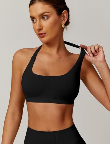 ABOCIW Women Seamless Halter Sports Bra Open Back Padded Gym Workout Crop Tank Tops Low Impact Bra3