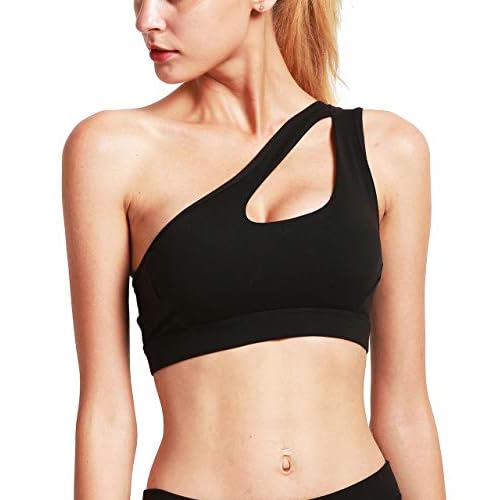 RUNNING GIRL Womens One Shoulder Sports Bras Workout Left Strap Yoga Bras Cute Medium Support Crop Top