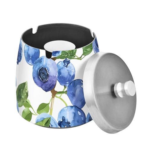 Cendrier Blueberry avec couvercle, cendrier coupe-vent pour extérieur et intérieur, cendrier en acier inoxydable pour maison, bureau, balcon