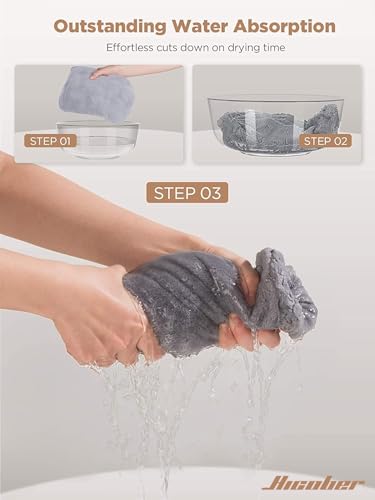 Image of Hicober Microfiber Hair Towel, 3 Packs Hair Turbans for Wet Hair, Drying Hair Wrap Towels for Curly Hair Women Anti Frizz (Grey,Blue,Grey)