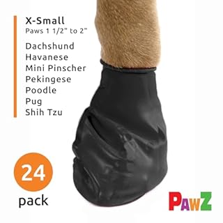 PawZ Rubber Dog Boots for Paws up to 2", 24 Total (2 Packs of 12) - All-Weather Booties for Hot Pavement, Snow, Mud, and Rain - Waterproof, Anti Slip Dog Socks - X-Small, Black