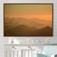 Framed Canvas Wall Art Orange Sunset Abstract Aerial Colorful Digital Art Landscape Minimalist Mountain Top Multicolor - 16x24 inches