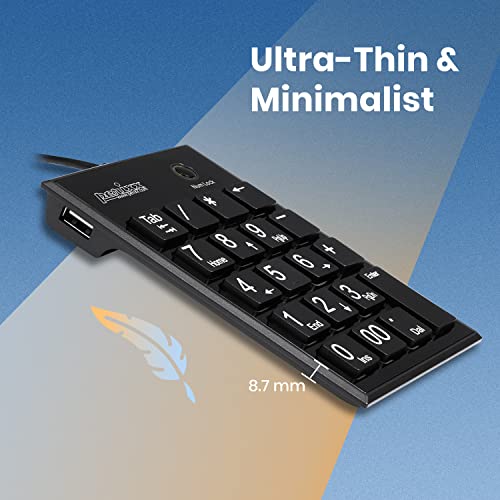 Perixx Peripad-202C Wired Usb-C Slim Numeric Keypad - Scissor Keys With 2 Usb-A Hubs And Tab Key - Compatible For Tablet, Laptop, & Desktop - Black #TOP7