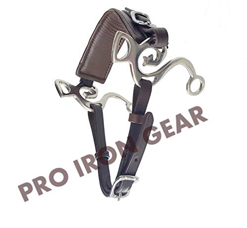 PRO IRON GEAR Hackamore Bitless Horse Bit English Western Adjustable Leather (Brown)