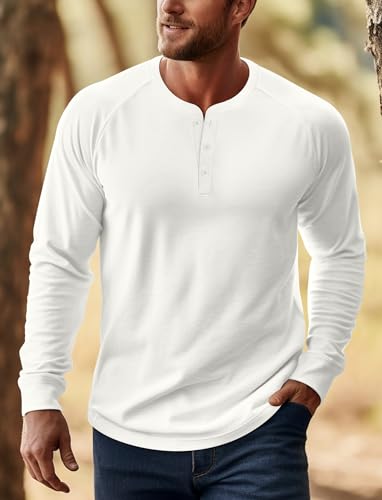 Zengjo Mens Long Sleeve Henley Shirts Stretch Casual 3 Button Tee Baisc Plain3