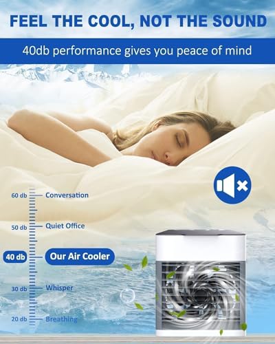 Image of Portable Air Cooler - 3-in-1 Evaporative Mini Air Conditioner with 3 Speeds, USB Powered Personal Space Cooler, LED Night Light for Bedroom, Office, Kitchen & Camping