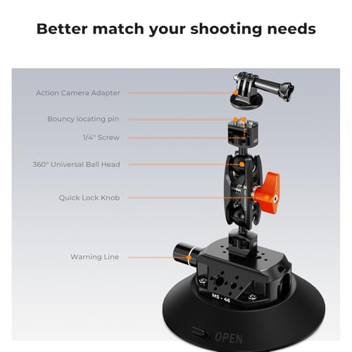 Image of K&F CONCEPT 6 inch Suction Cup Camera Mount with Magic Arm, ARRI Style 1 /4 inch