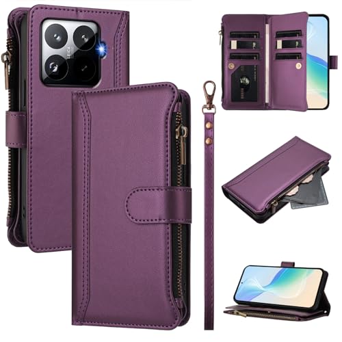 ShouBao Compatible with Xiaomi 15T Pro Case Cover,with Wrist Strap,Compatible with Xiaomi 15T Pro PU Flip Leather Wallet Style Cell Phone Protective Case Fuchsia