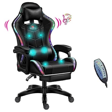XOOFMASS Gaming Chair with Speakers Video Game Chair with RGB LED Lights Ergonomic Racing Office Chair, PU Leather Recliner Computer Chair Swivel E-Sports Chair with Armrest and Lumbar Support,Black Cover