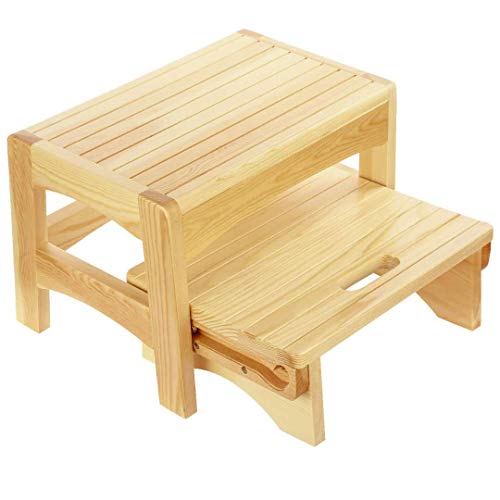 URFORESTIC Handcrafted 100% Solid Wood Bed Step Stool-Foot Stool Kitchen Stools Bed Steps Small Step Ladder Bathroom Stools (Beige)