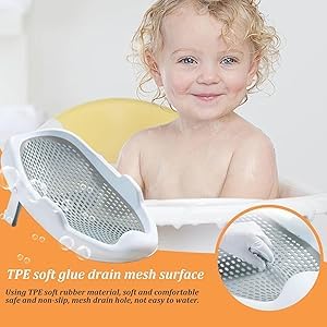 Yorten Folding Silicone Baby Bath tub Baby Bath Shower Seat/Sling Breathable Baby Bather with Drain Hole Anti-Slip Baby Bath Seat with Silicone Design for Infants & Toddlers - Image 3 thumbnail
