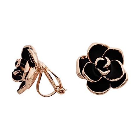 LAXPICOL Fashion Black Flower Rose Shape Clip-on Earrings For Women No Piercing Cover