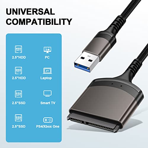 NAERSI USB 3.0 to SATA TYPE-C to SATA 3.0 Cable 2.5Inch External SSD HDD Adapter Cable Hard Drive 22 Pin Sata III for PC (KS12- USB3.0) - Image 2