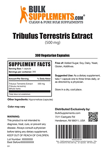 Bulksupplements.com Tribulus Terrestris Extract Capsules - Herbal Supplements, Tribulus Terrestris Supplements - 1 Tribulus Terretris Capsules Per Serving, Gluten Free (300 Veg Capsules) #TOP1