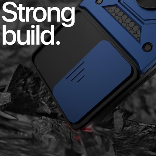 Image of Pikkme Back Cover for Vivo V40e 5G / iQOO Z9s 5G | 360 Protection Case | Sliding Camera Shield Cover & Ring Holder Stand D10 Tough Armor Bumper Case (Blue)
