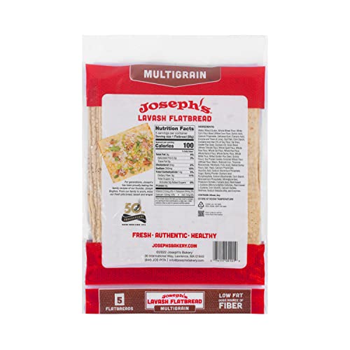 Joseph's Lavash Bread Value 6-Pack, Multigrain, Reduced Carb, Low Fat and Good Source of Fiber (5 Flatbreads per Pack, 30 Total), Fresh Baked