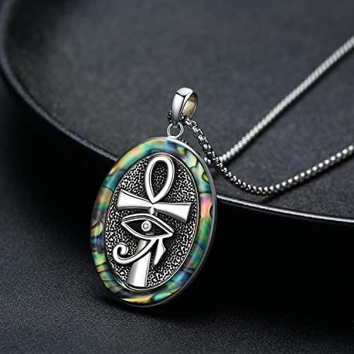 Abalone/Black Onyx/Turquoise/Malachite/Snake Ankh Necklace 925 Sterling Silver Ancient Egyptian Protection Jewelry Eye of Horus Pendant Punk Hip Hop Gifts for Men Women Father4