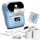Phomemo M110 Bluetooth Etikettendrucker, Etikettiergerät Beschriftungsgerät Selbstklebend mit 3 Etikett Geschenkbox, Labeldrucker für Barcode,Geschäfte,kleine Unternehmen,für Android & iOS & PC - Blue