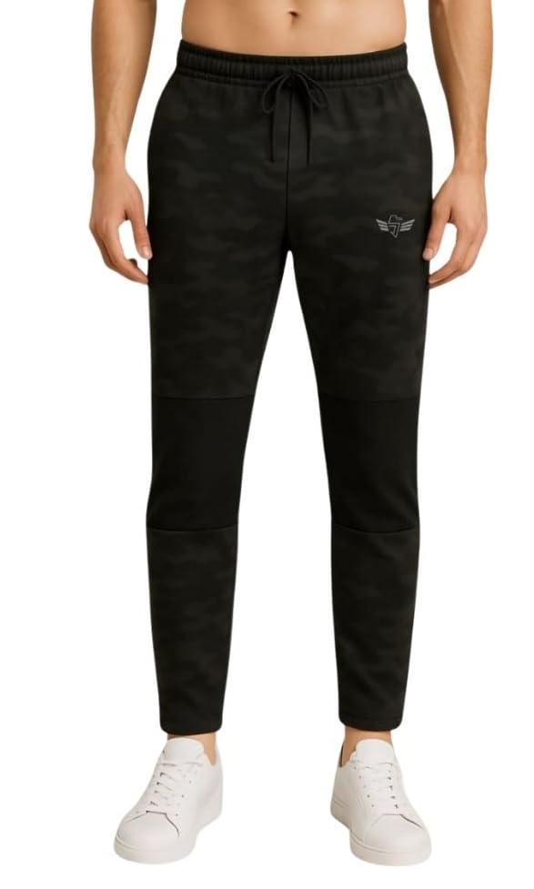 Image of Men's Spandex Polyester Track Pants | Stretchable Dry-Fit Activewear Bottoms for Gym, Running, Training & Sports | Lightweight Elastic Waist Straight Fit Trackpant for Men