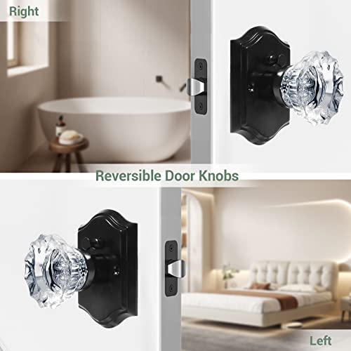 Crystal Door Knobs, Black Glass Door Knobs Interior Rose Shape with Lock Privacy Function, Vintage Antique for Bedroom Bathroom