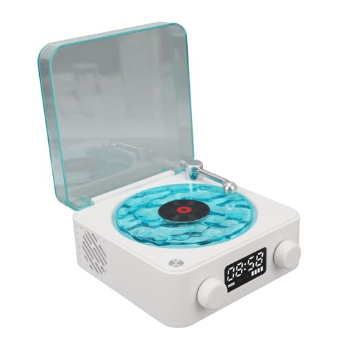 Omquot Altavoz con Tocadiscos Bluetooth Vintage, Sonido Cristalino, Reloj con Luz Nocturna para el Hogar y el Dormitorio Material: ABS (Blanca)