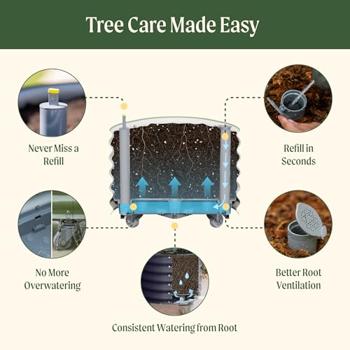 Image of Rolling Citrus Tree Planter Gen 3, Self-Watering 24 inch Wide Round Large Plant Pots for Lemon Trees Tomatoes Flowers, Raised Garden Beds with Wheels for Outdoor Patio Porch, 30 Gallon, Modern Gray