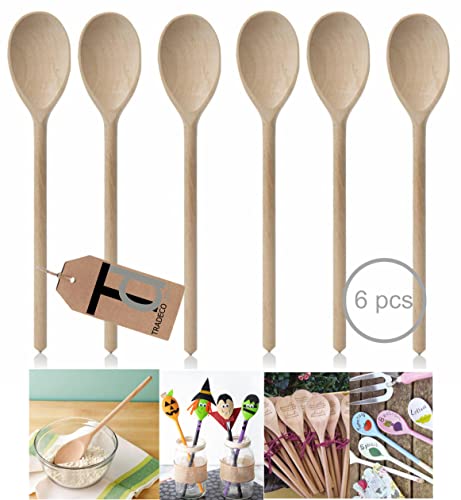 Set of 6 x 12 (300mm) Beechwood Wooden Spoon Ideal for Baking Decorating Engraving Made in The EU. Tradeco direct