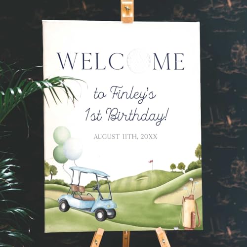 Hole In One First Birthday Welcome Sign, Editable Golf 1St Birthday Welcome Sign Template, Birthday Welcome Sign, Birthday Party Sign, Welcome To Birthday Party, Birthday Party Decor