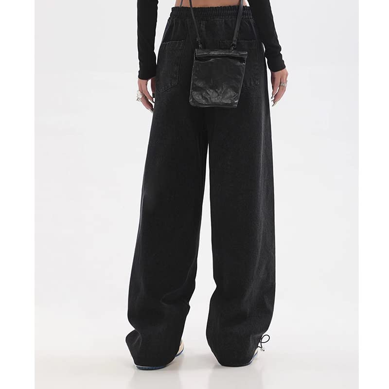 SESERAGI Pants for Women Trendy 2024 Black White Wide Leg Casual Girls Elastic Waist Cargo Pants Pockets Womens Trousers4