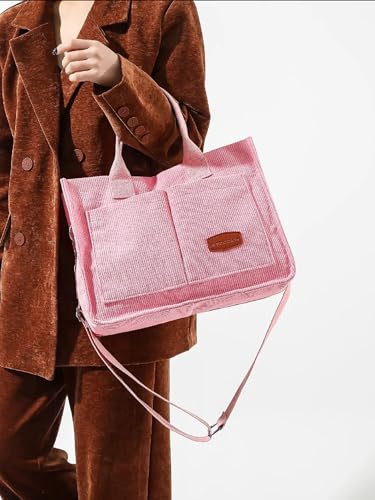 Image of Cherry Tote Bag for Women Canvas Patched Purse Cute Shoulder Bag Multi-Pocket Satchel Handbag for work travel