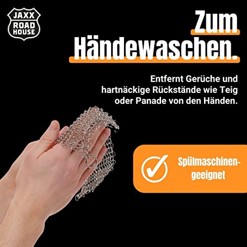 JAXX ROADHOUSE Topfreiniger Edelstahl aus Softmesh für Töpfe, Grill und Hände | Ringreiniger Dutch Oven | Spülmaschinengeeignet | Flexibler Gusseisen Reiniger | Langlebige Gusseisen Pflege