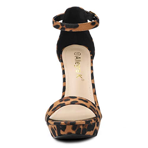 Allegra K Allegra K Women's Ankle Strap Leopard Platform Chunky Heels Sandals - 7.5 M US