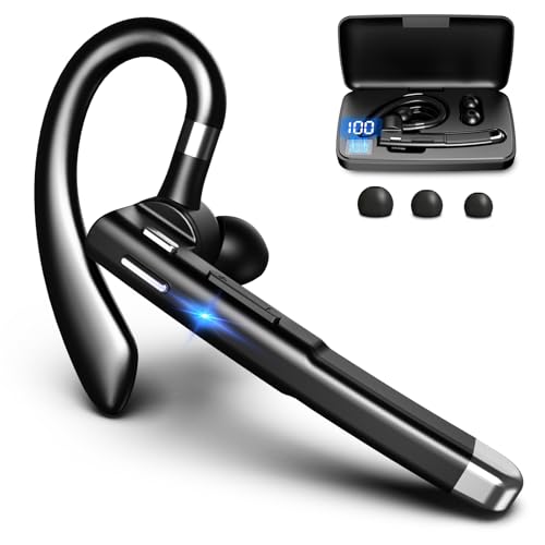 allchn Auriculares Bluetooth, auriculares inalámbricos Bluetooth con funda de carga de 500 mAh para teléfonos celulares iOS Android, 52 horas de conversación, cancelación de ruido, manos libres, con