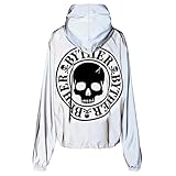 ByTheR Reflective Hoodie Zip-Up Jacket Skull Logo Printed Luminous Windbreak Outerwear US XXL
