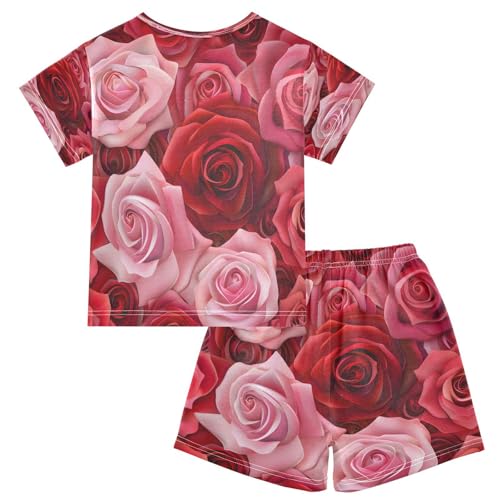 senya Short Sleeve Pajamas Sets Summer Cotton Sleepwear Red and Pink Roses2