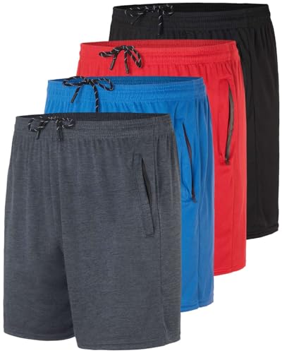 Image of Real Essentials 4 Pack: Men's 7 inch Athletic Running Quick Dry Mesh Shorts with Zipper Pockets (Available in Big & Tall)