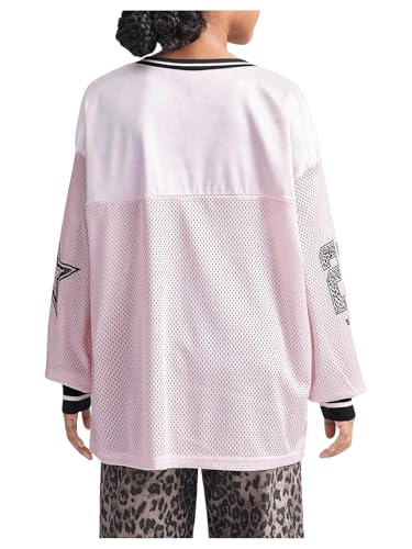 SweatyRocks Girl's Number Graphic Letter Print T Shirt Long Sleeve V Neck Casual Mesh Tees Top2