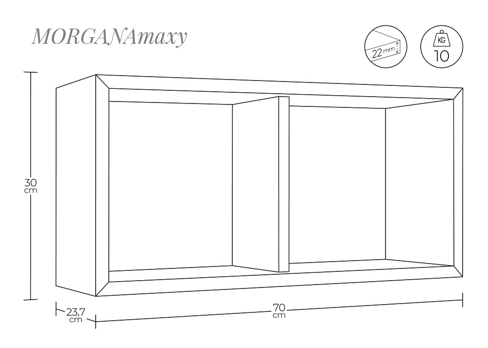 MODULARREDO | MORGANA MAXI Mensola da Muro, Libreria Sospesa, Libreria da Parete, Scaffale da Parete, Bianco, 70x35 p23.7 cm, Kit Tasselli Inclusi - Made in Italy