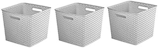 CURVER My Style Storage Box Rattan Effect Set of 3 Large 25L Grey Stackable Bedroom Bathroom Organiser THREE PACK