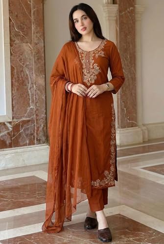 Ensemble kurta et pantalon en viscose rouille coupe fluide confortable taille M